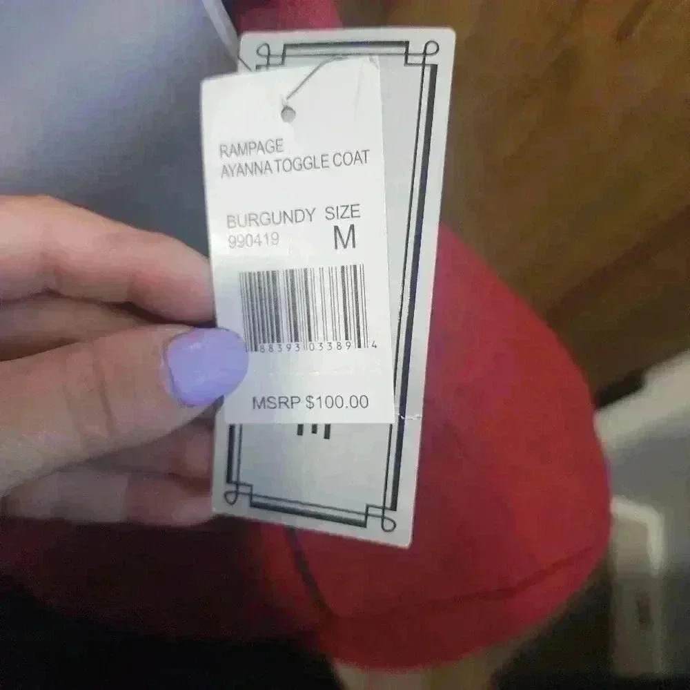 Rampage Sz Medium Burgundy Toggle Button Womens Coat Jacket Blazer NWT - Picture 3 of 7